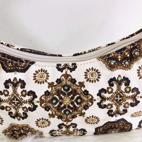 Clutch Purse white with brown and tan green jewels - Picture 2 of 8